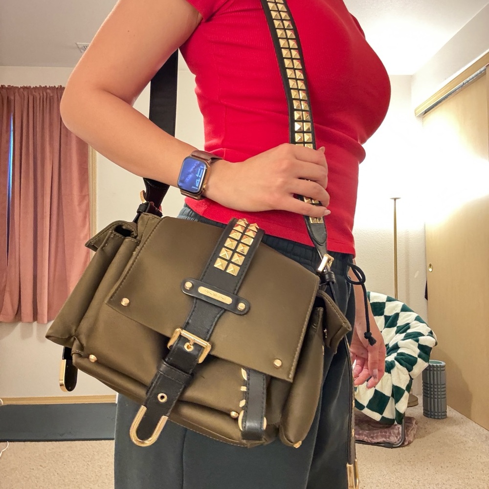 Michael Kors Olive Green Studded Crossbody Bag